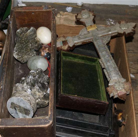 A Mother of pearl crucifix and other miscellany